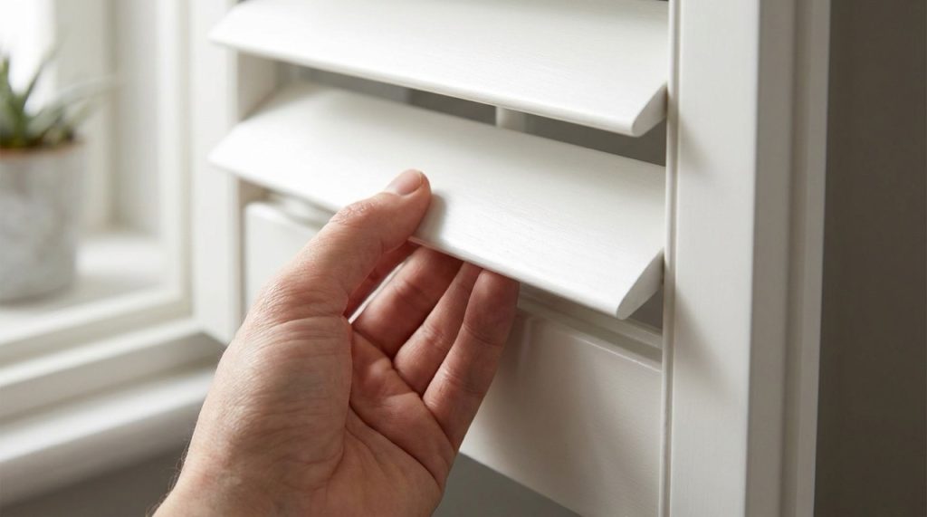 faux wood shutter louvre close up