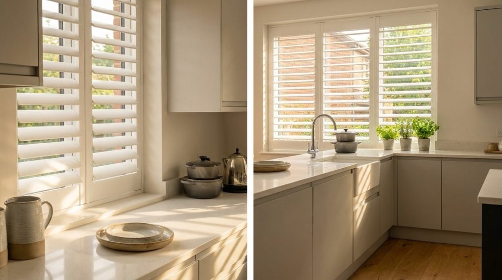faux wood shutters kitchen window uk