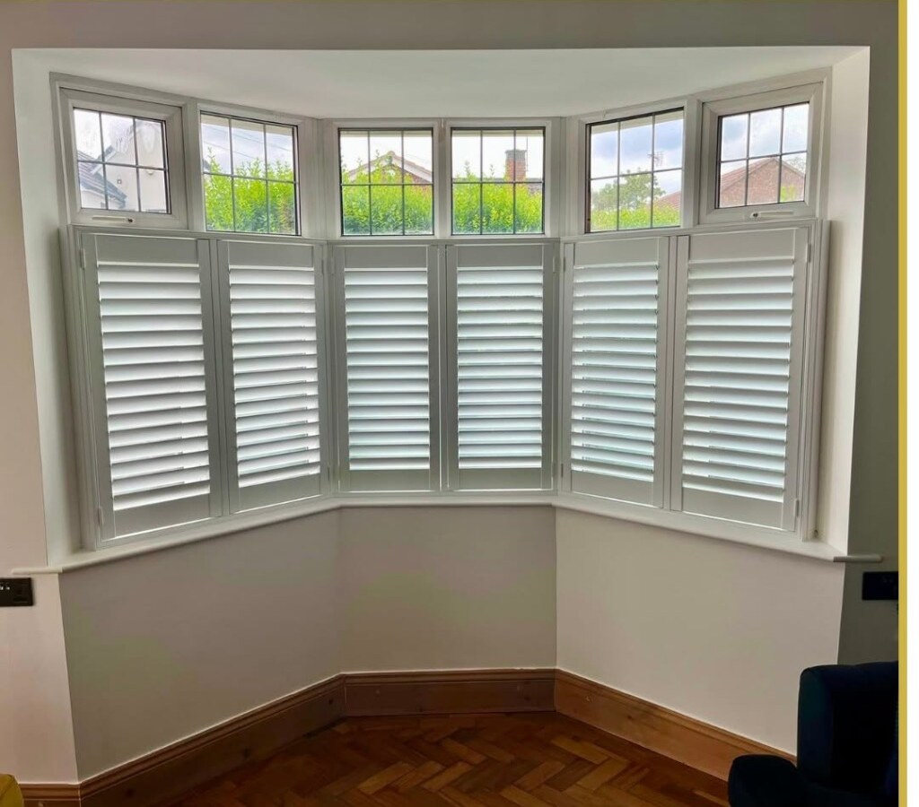 Café-Height Bay Window Shutter Installation