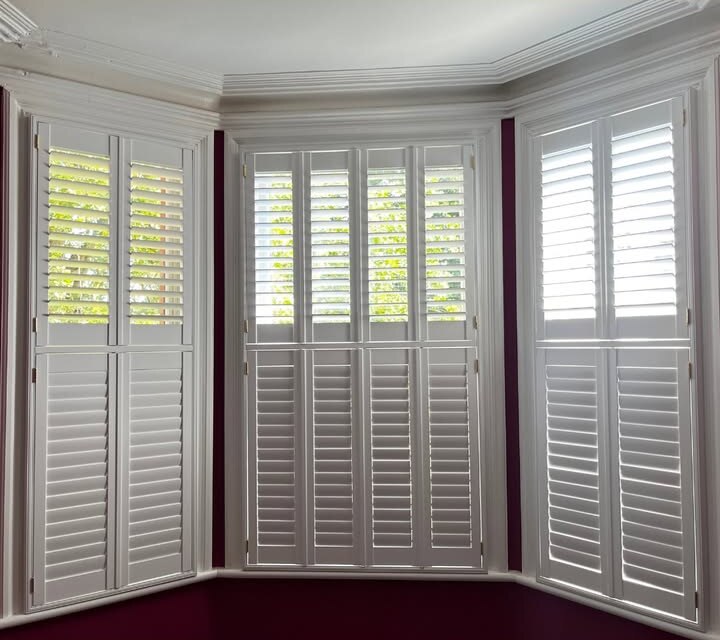 Detail of the Loughborough bay install — top louvres open, lower louvres closed for privacy